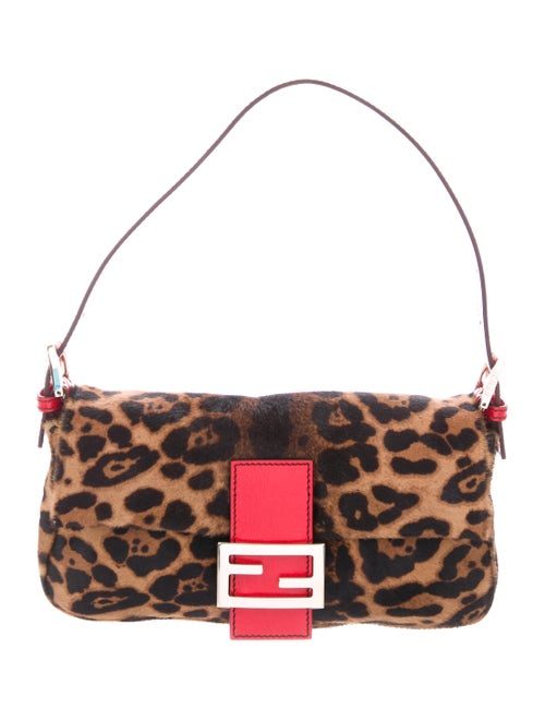 Fendi Leather-Trimmed Ponyhair Baguette Brown