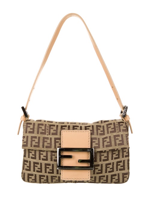 Fendi Leather-Trimmed Zucchino Mini Baguette Tan