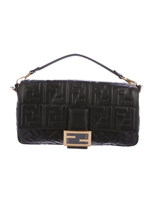 Fendi Embossed Leather Baguette w/ Tags Black