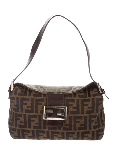 Fendi Leather-Trimmed Zucca Baguette Brown