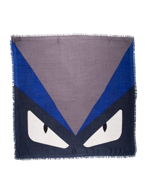 Fendi Monster Silk-Wool Scarf blue