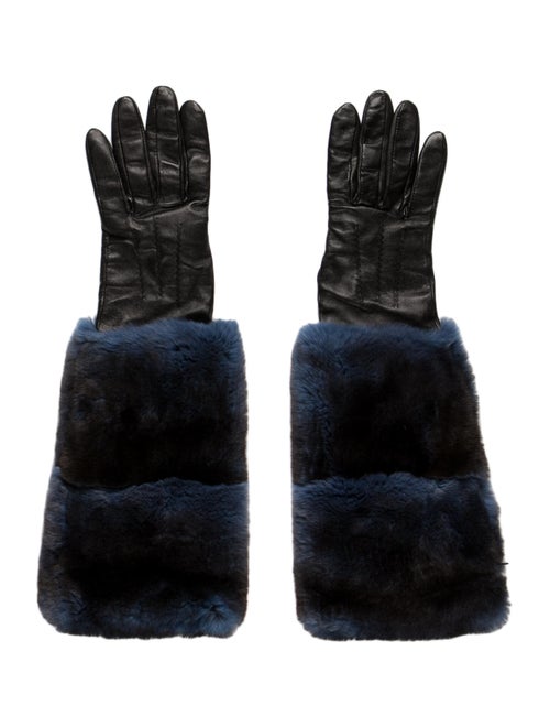 Fendi Leather Fur-Trimmed Gloves Black