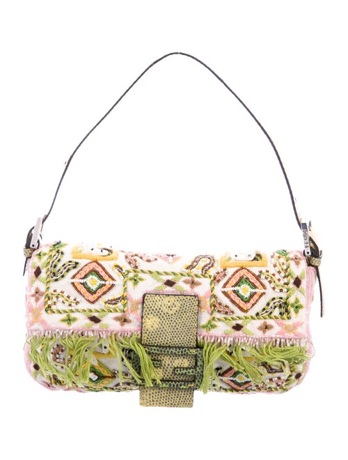 Fendi Sequin Embellished Baguette Silver