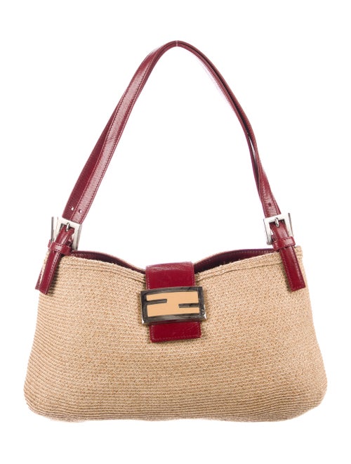 Fendi Straw Woven Shoulder Bag Silver