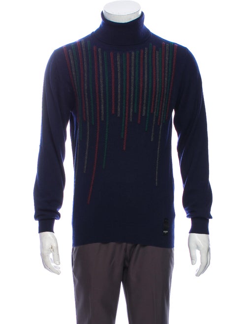 Fendi Striped Turtleneck Pullover Blue