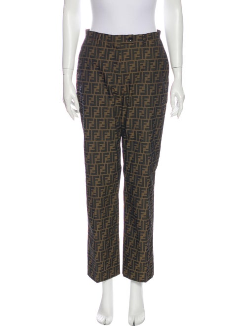 Fendi Plaid Print Straight Leg Pants Brown