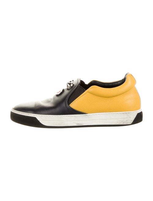 Fendi Faces Motif Leather Sneakers Black