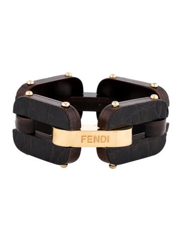 Fendi Link Wood & Leather Bracelet