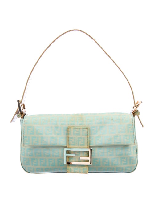 Fendi Zucchino Leather-Trimmed Baguette Bag Blue