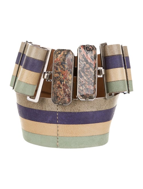 Fendi Striped Leather Belt navy