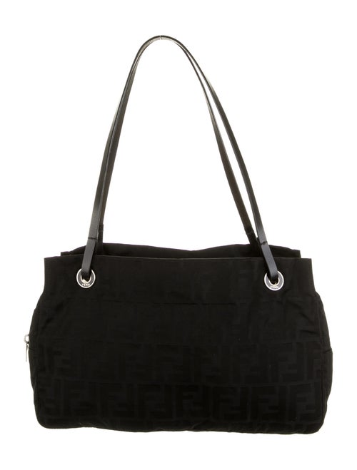 Fendi Zucca Leather-Trimmed Bag Black
