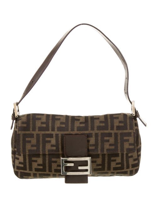 Fendi Leather-Trimmed Zucca Baguette Brown