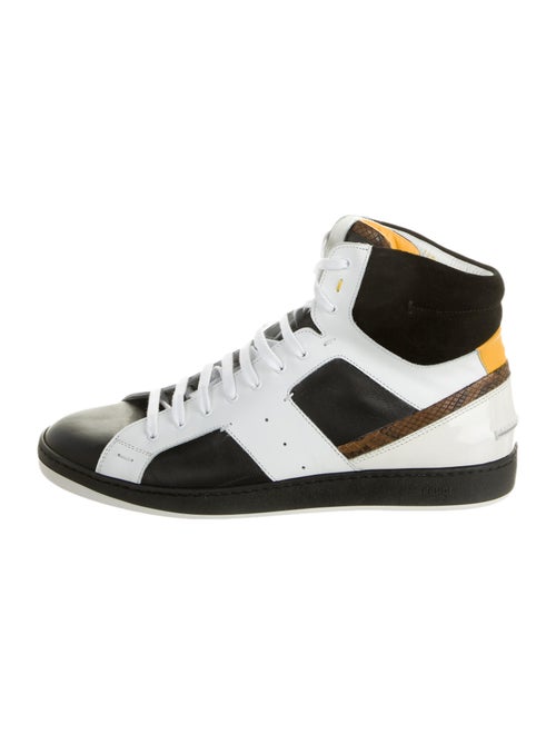 Fendi Leather Colorblock Pattern Sneakers Black