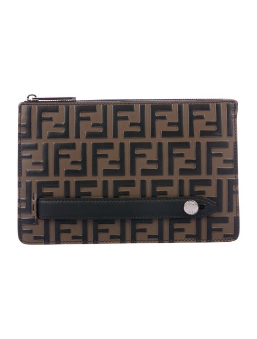 Fendi Zucca Embossed Leather Pouch Brown
