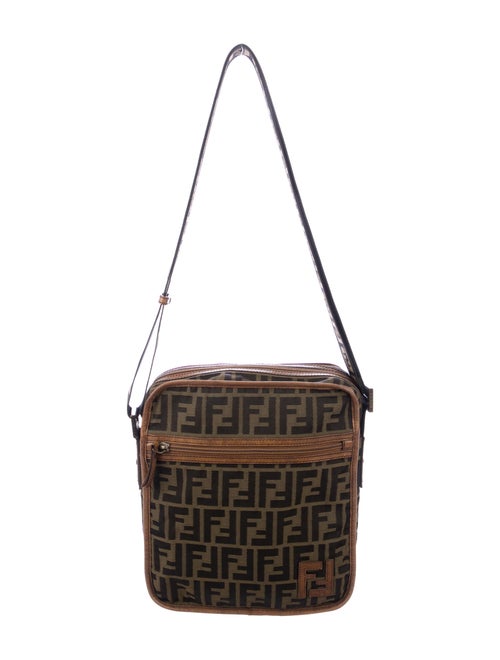 Fendi Leather-Trimmed Zucca Messenger Bag Brown