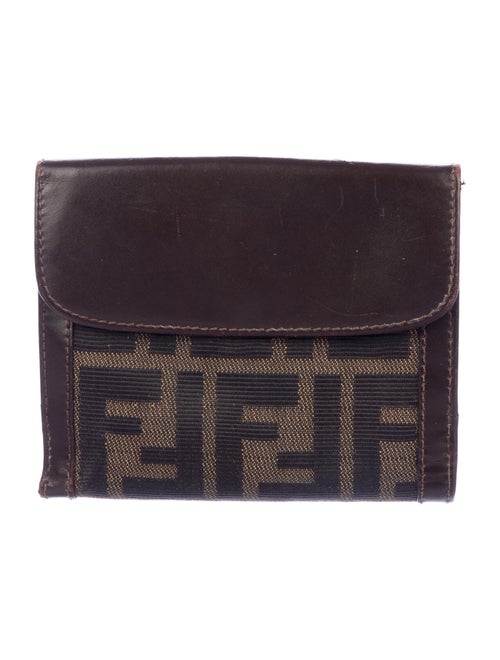 Fendi Zucca Canvas Compact Wallet tan