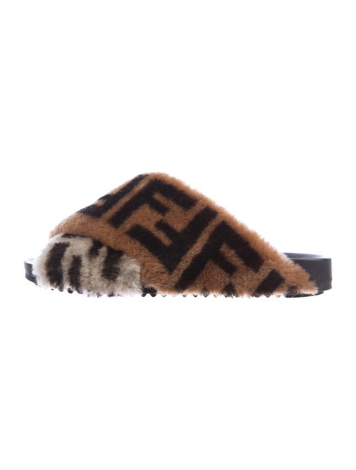 Fendi Shearling Printed Slides Brown