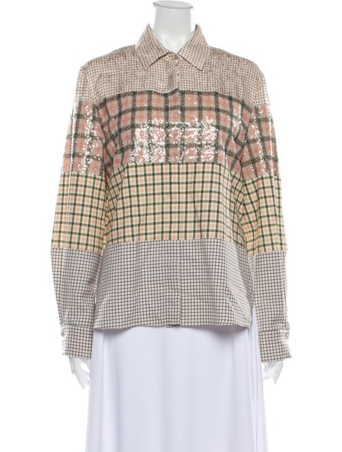 Fendi Plaid Print Long Sleeve Button-Up Top