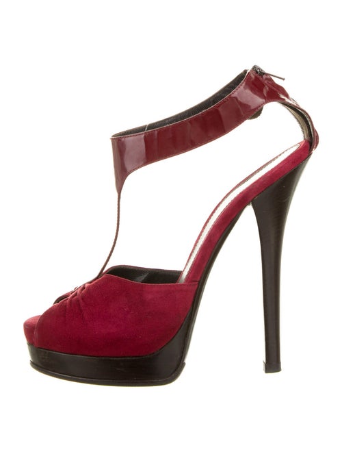 Fendi Suede T-Strap Sandals Red