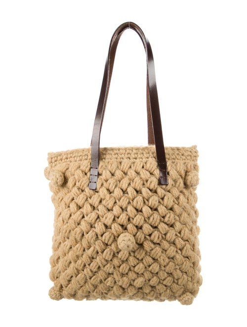 Fendi Leather-Trimmed Crochet Handle Bag Silver