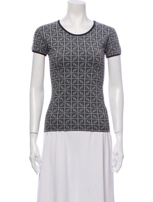 Fendi Patterned Scoop Neck T-Shirt Grey