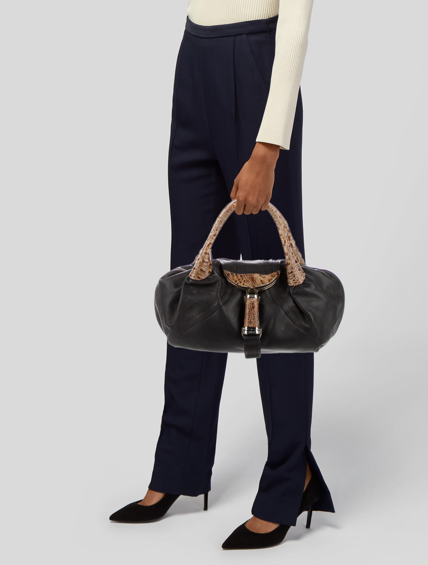 Fendi Crocodile-Trim Spy Bag - Black Handle Bags, Handbags