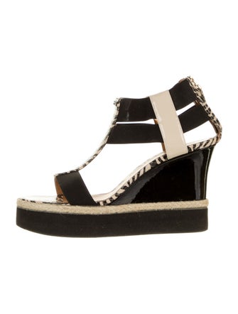 Fendi Patent Leather Colorblock Pattern T-Strap Sandals