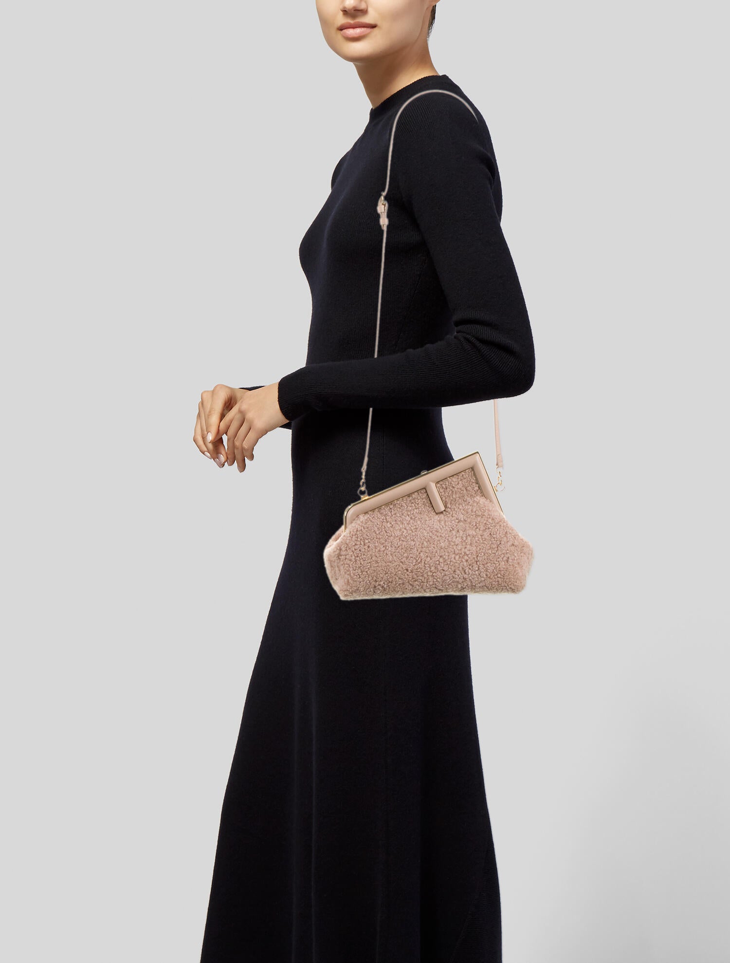 Fendi 2021 Shearling Small Fendi First Bag - Pink Crossbody Bags