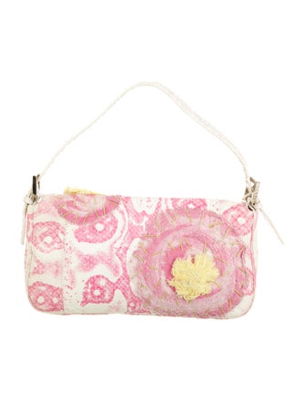 Fendi Python-Trimmed Embossed Baguette