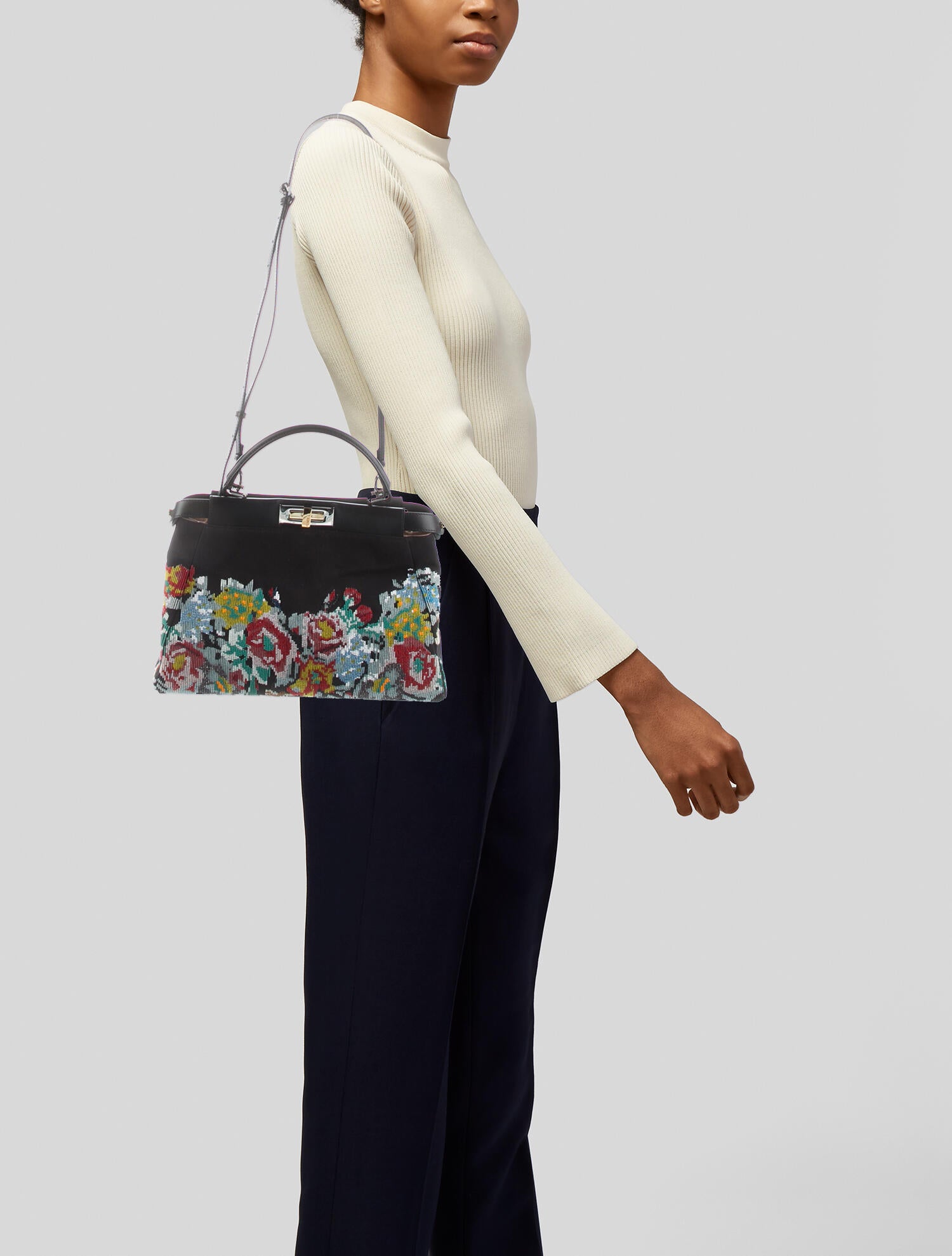 FENDIバッグ Fendi Beaded Tapestry Peekaboo Bag - Black Totes, Handbags