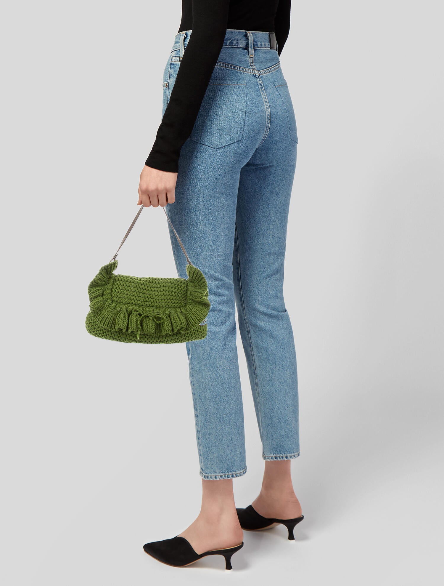 春夏に！FENDI 編み物ショルダーバッグ グリーン Fendi Crochet Small Chef Bag - Green Shoulder Bags, Handbags
