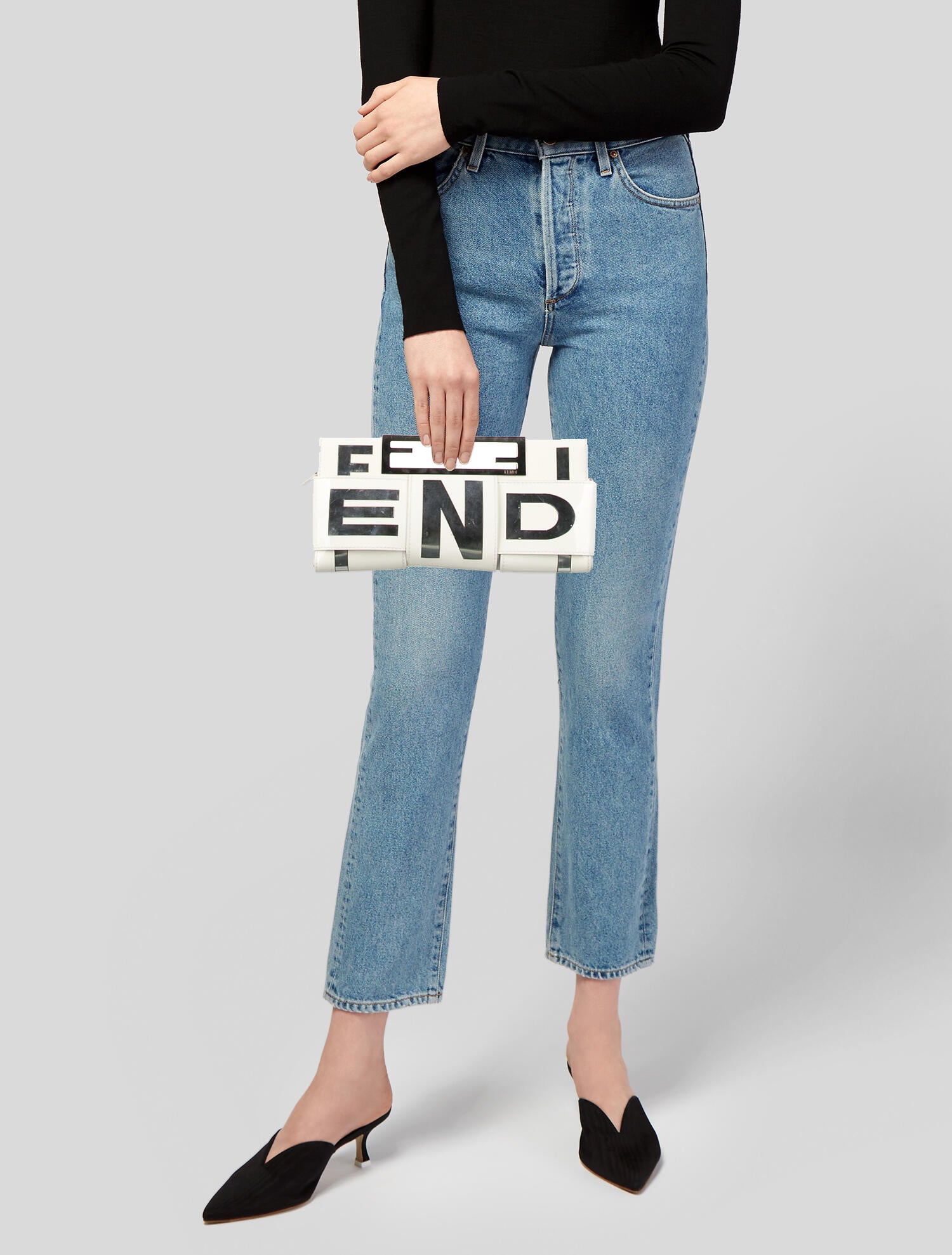 Fendi Patent Leather Crossword Clutch - Neutrals Clutches