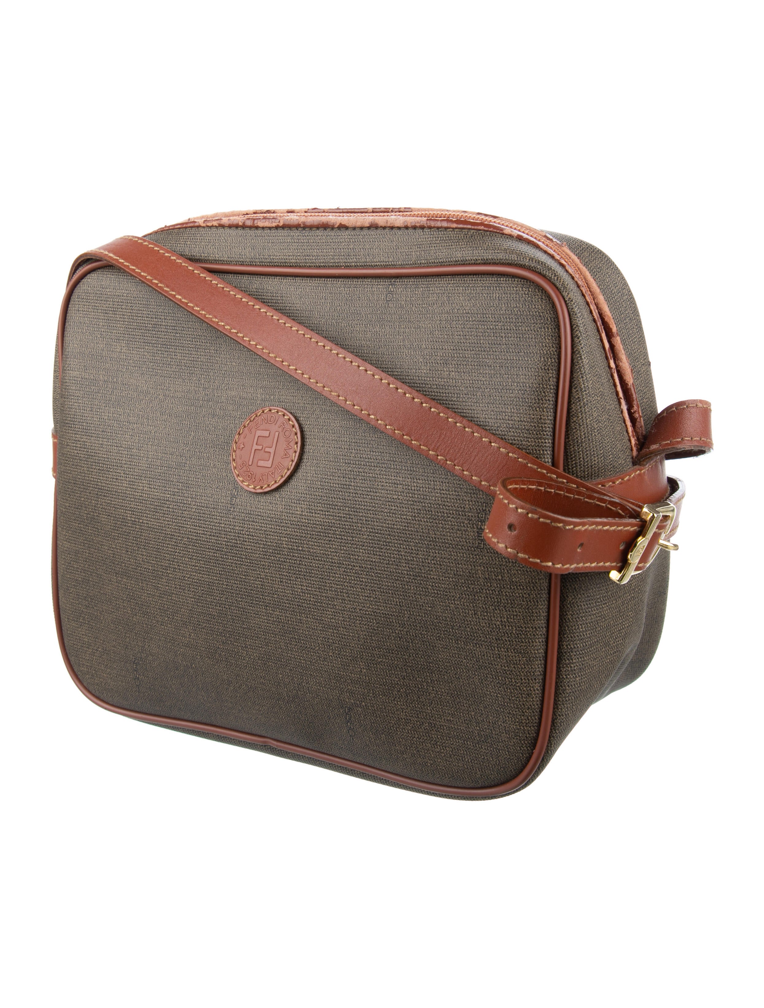 Fendi Vintage LeatherTrimmed Shoulder Bag Brown Crossbody Bags