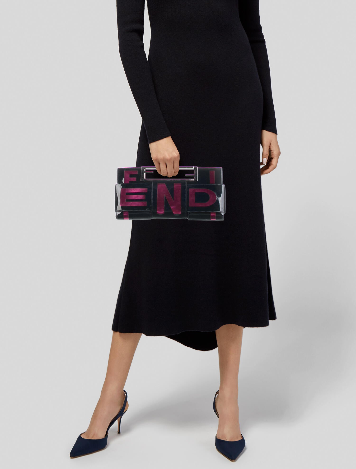 Fendi Patent Leather Crossword Clutch - Black Clutches, Handbags