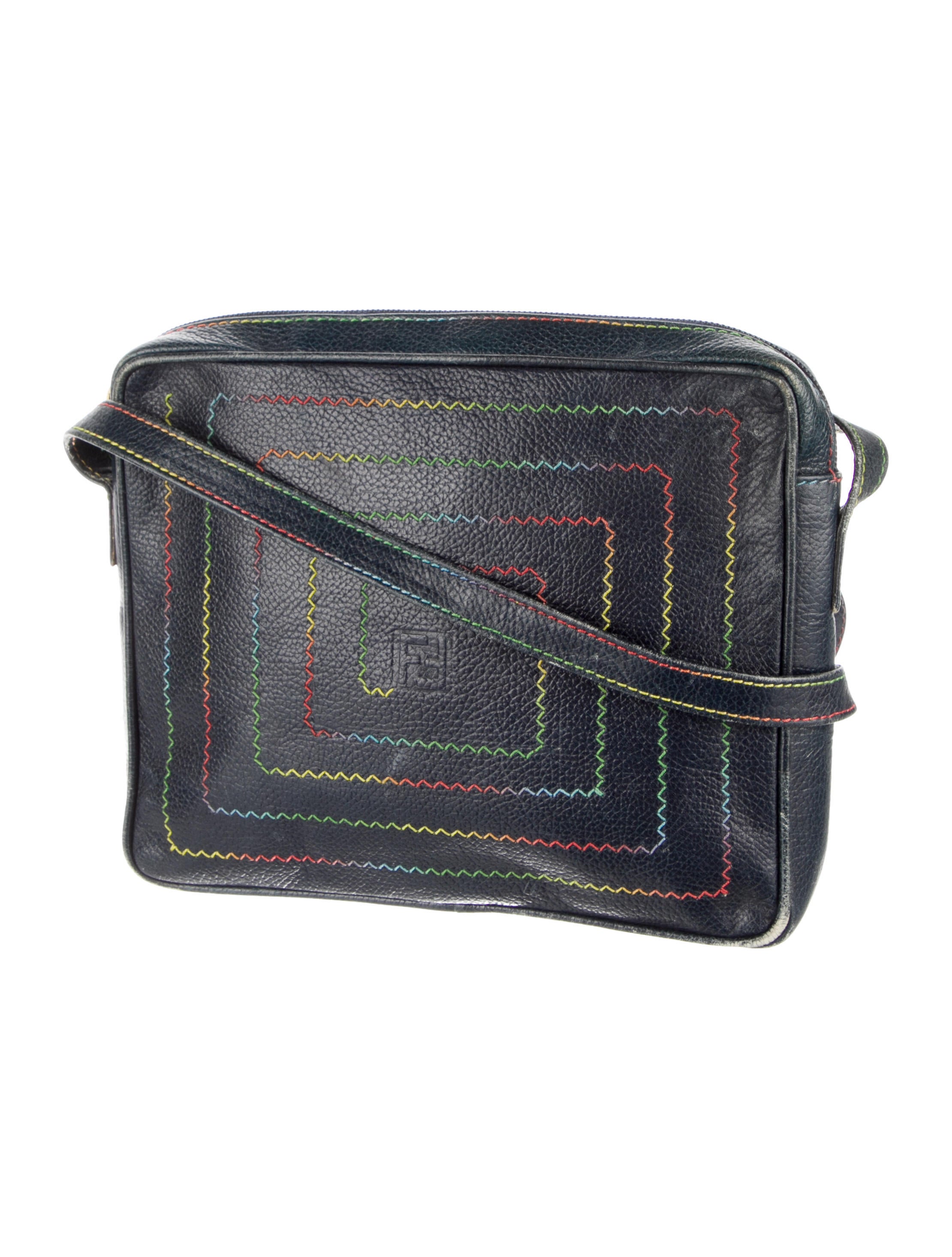 Fendi Vintage Leather Shoulder Bag Blue Shoulder Bags, Handbags