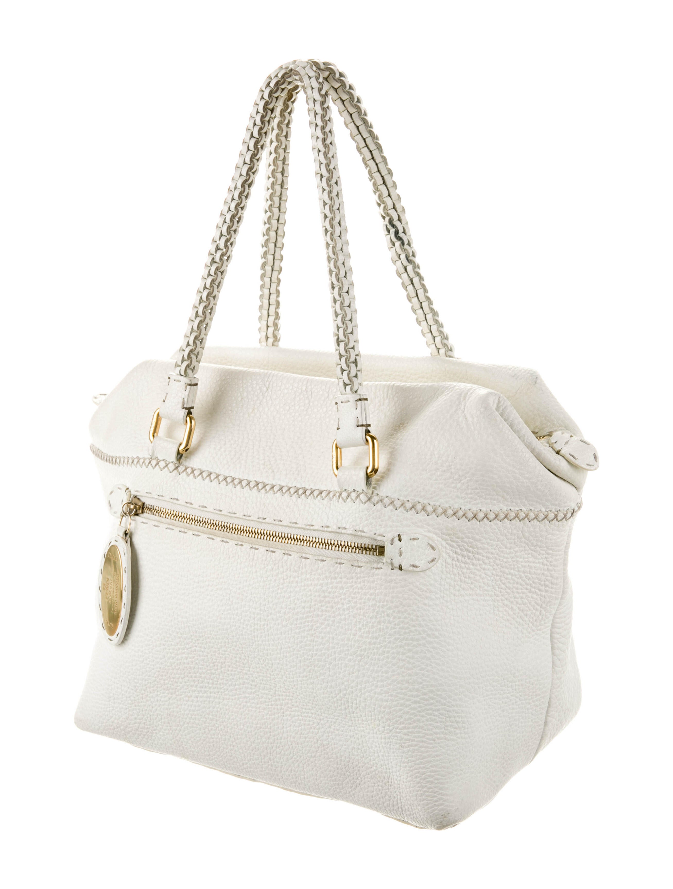 Fendi Selleria Leather Shoulder Bag White Shoulder Bags, Handbags