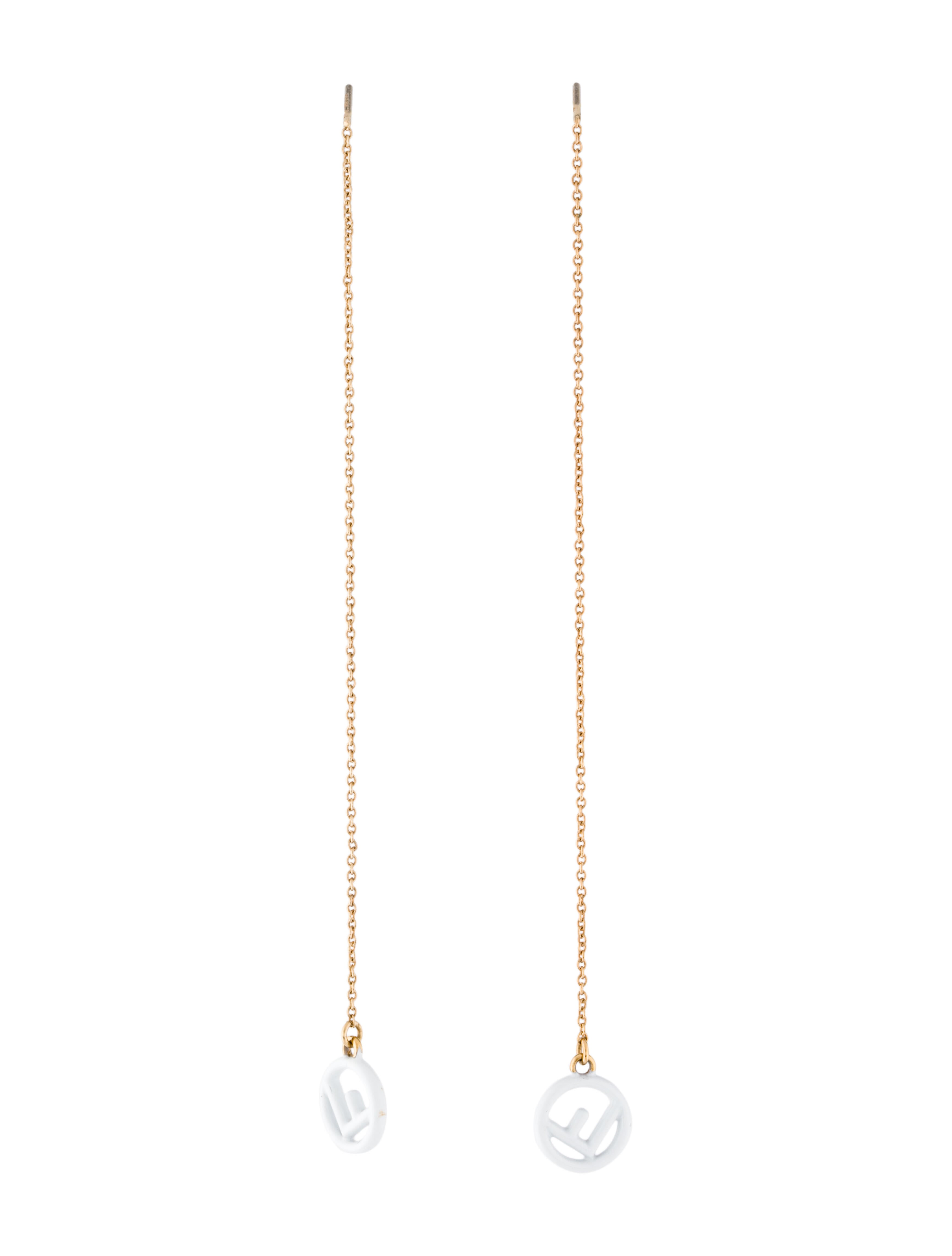 Fendi Faux Pearl Drop Earrings GoldTone Metal Drop, Earrings