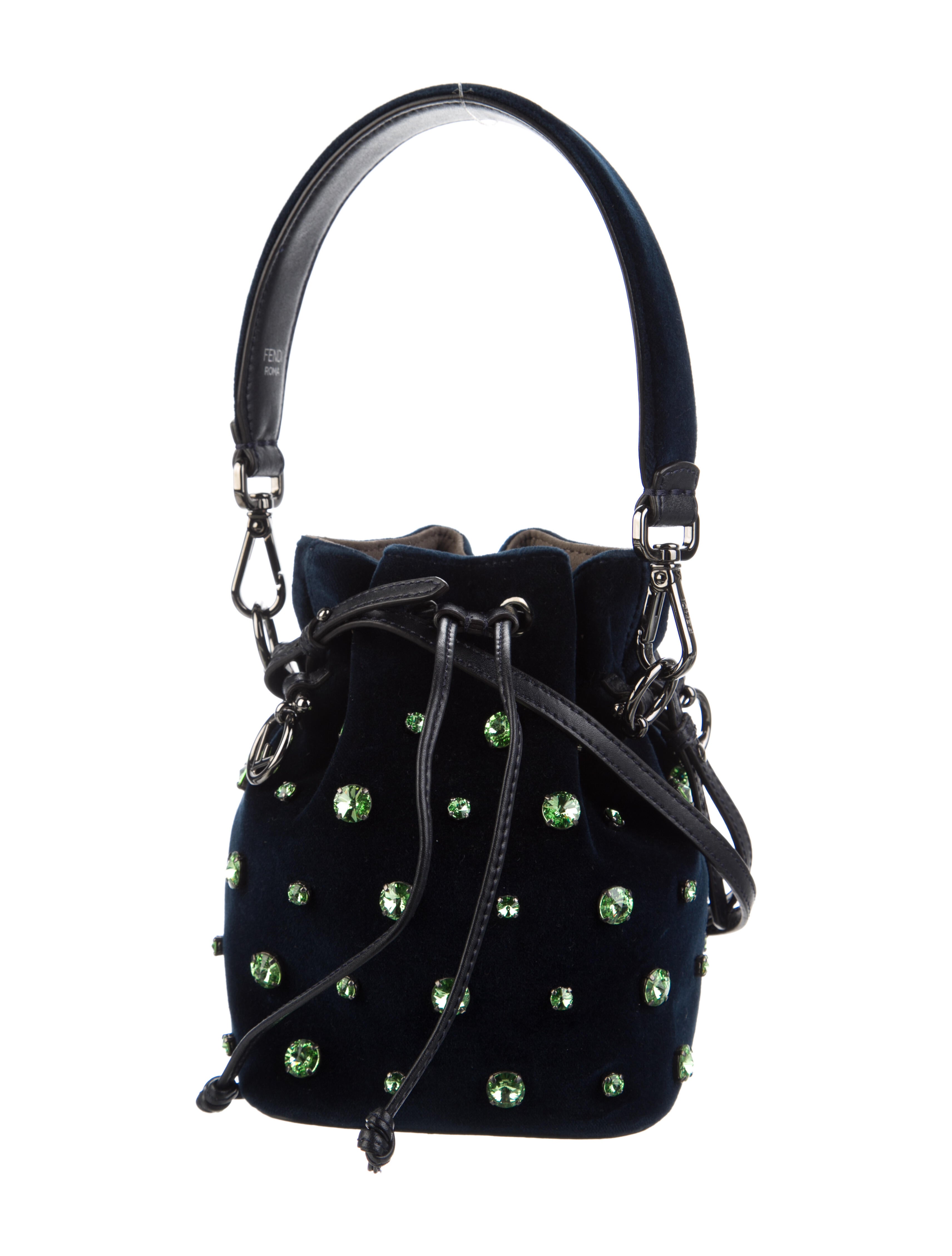 【FENDI】MINI MON TRESOR CRYSTAL BUCKET BAG Fendi Mini Crystal Embellished Velvet Mon Tresor Bag - Blue