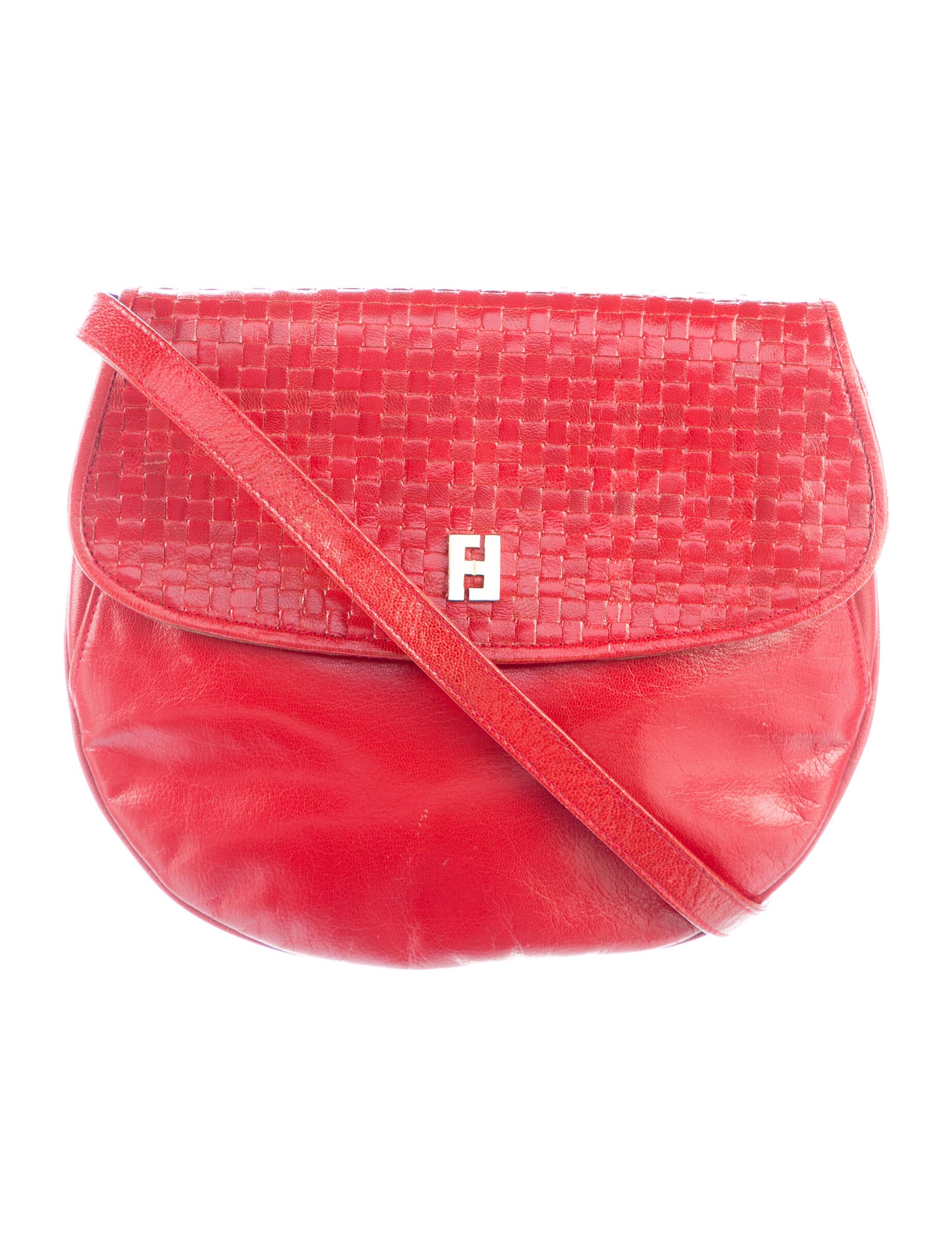 Fendi Vintage Woven Leather Crossbody Bag Red Crossbody Bags