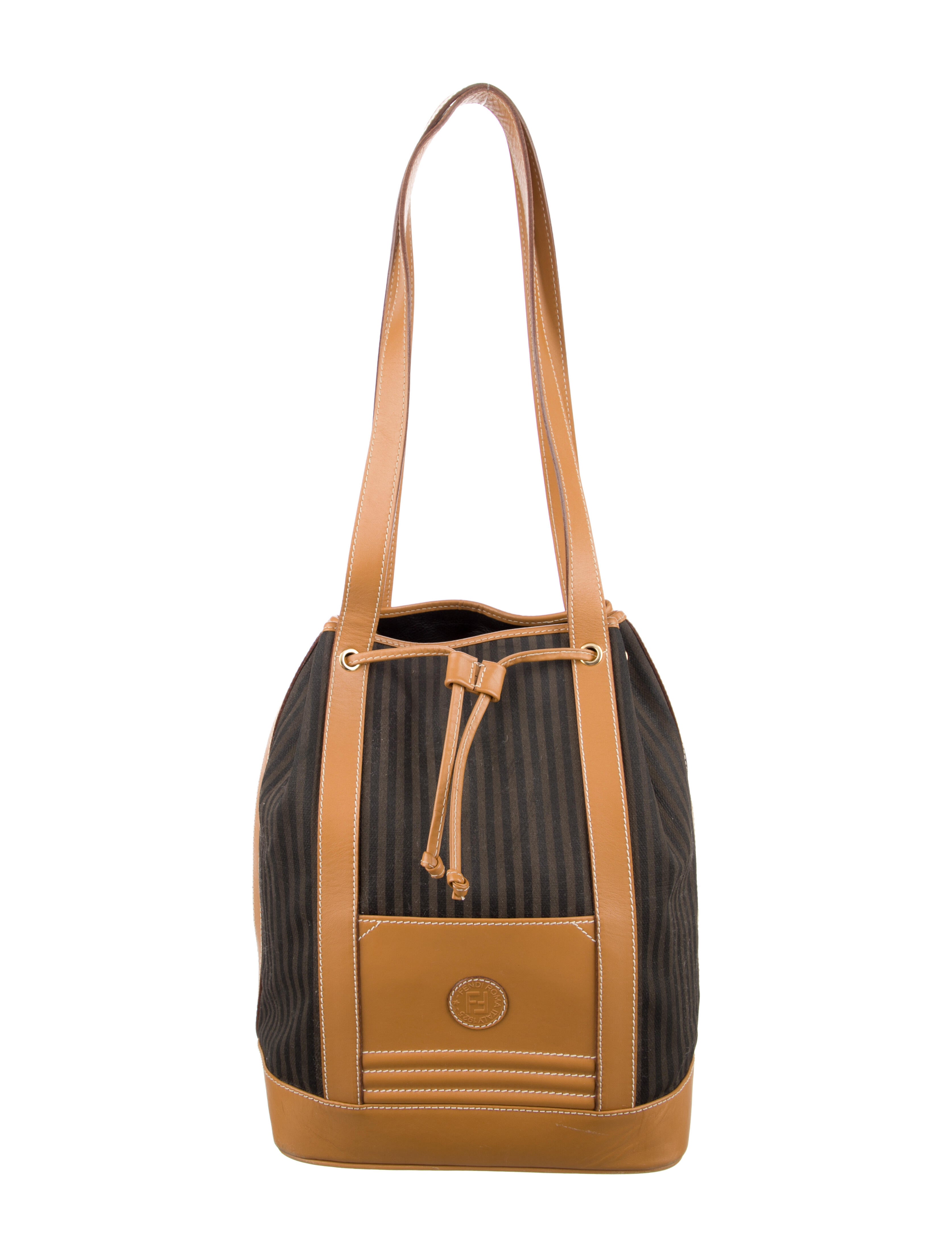 Fendi Vintage Pequin Bucket Bag Brown Bucket Bags, Handbags