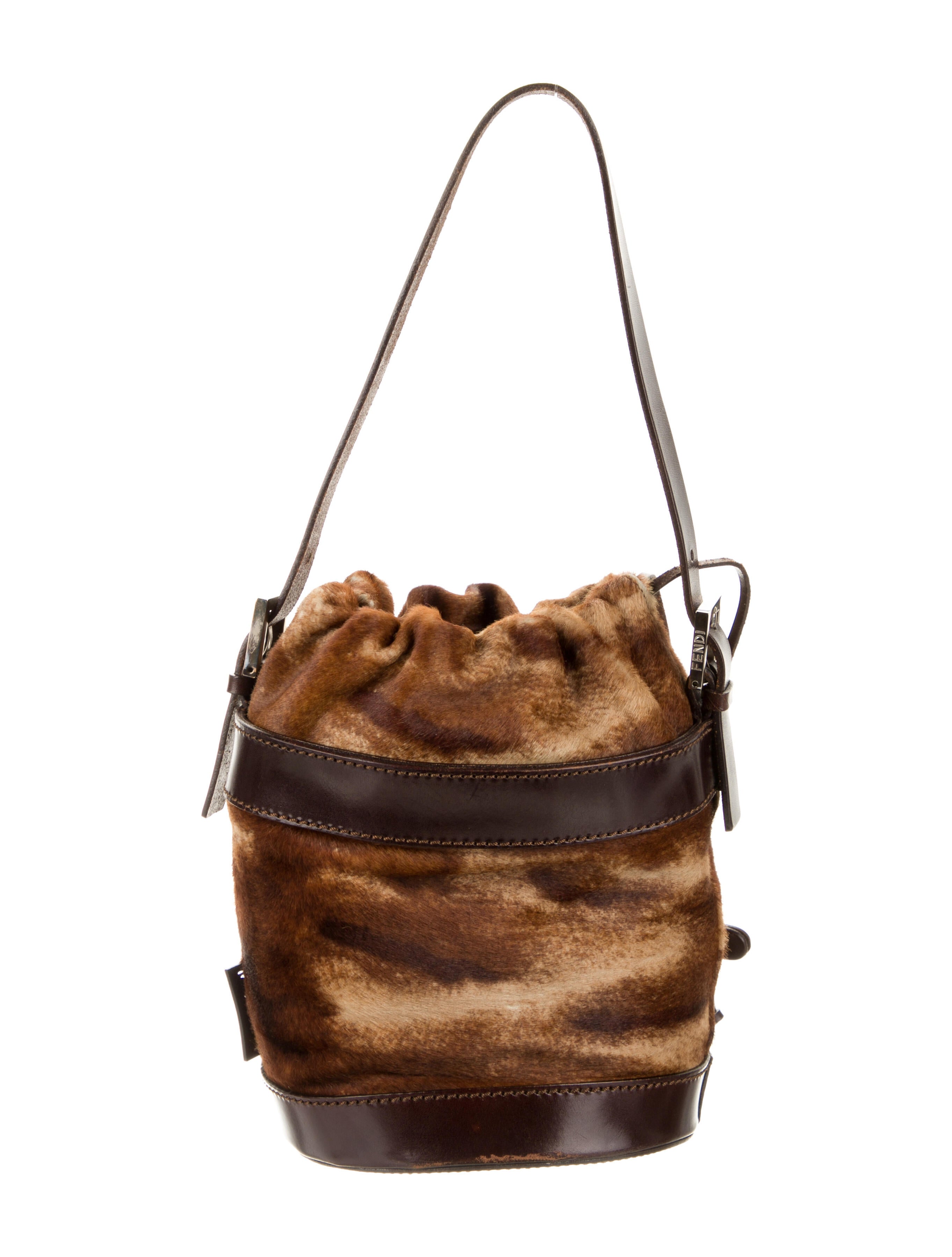 Fendi Vintage Pequin Bucket Bag Brown Bucket Bags, Handbags