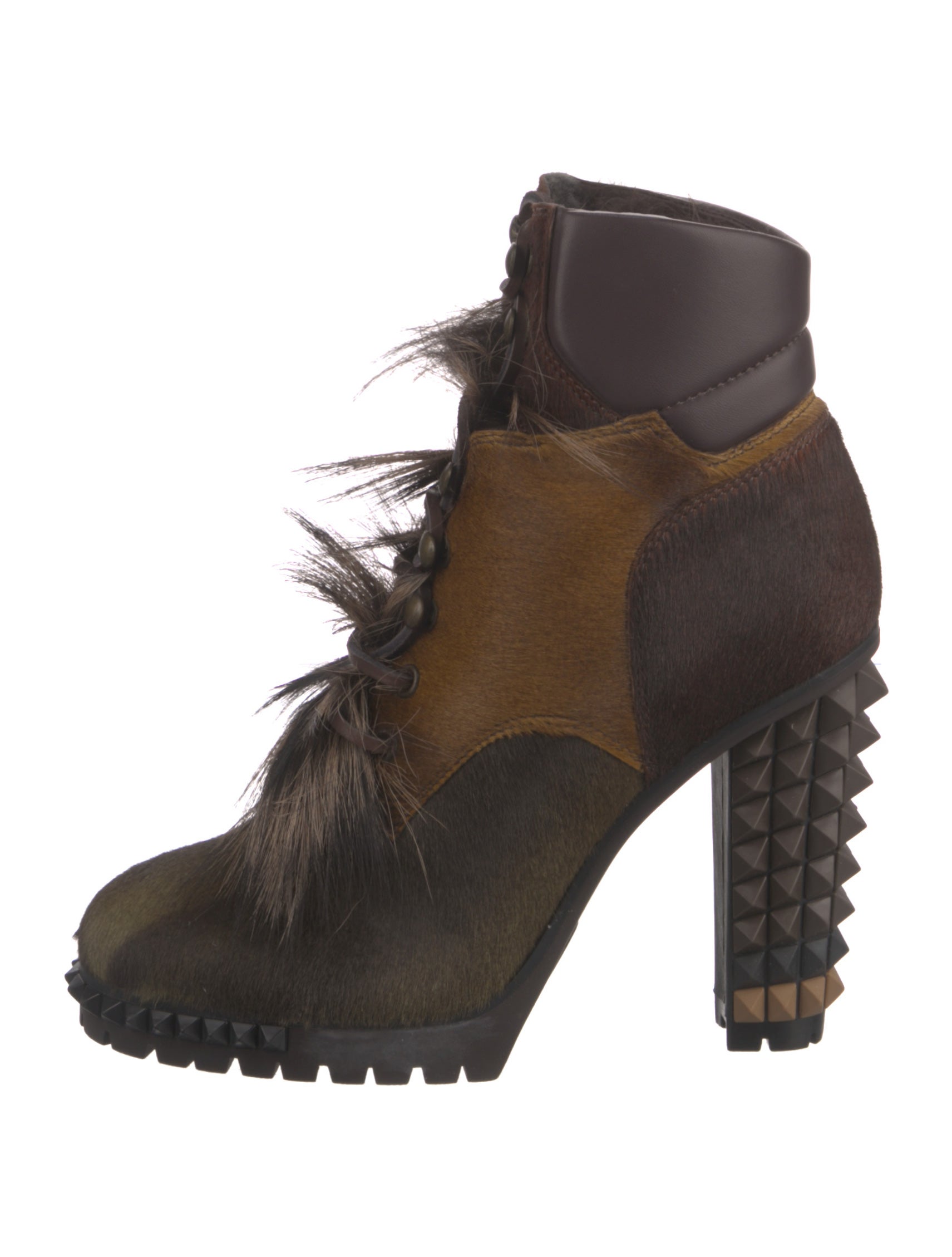 Fendi Calf Hair Animal Print LaceUp Boots w/ Tags Brown Boots, Shoes