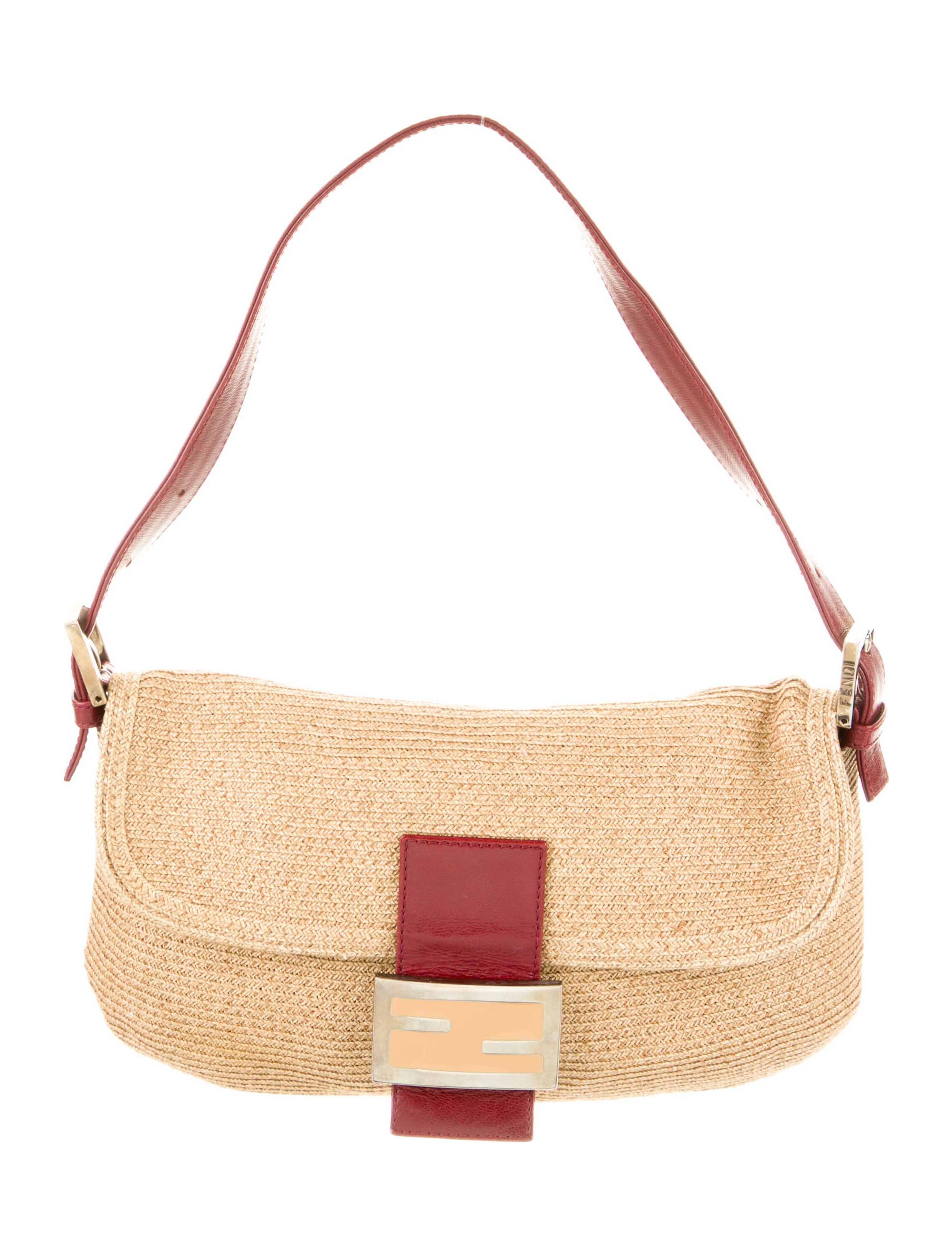 Fendi Raffia Baguette Neutrals Shoulder Bags, Handbags FEN262827