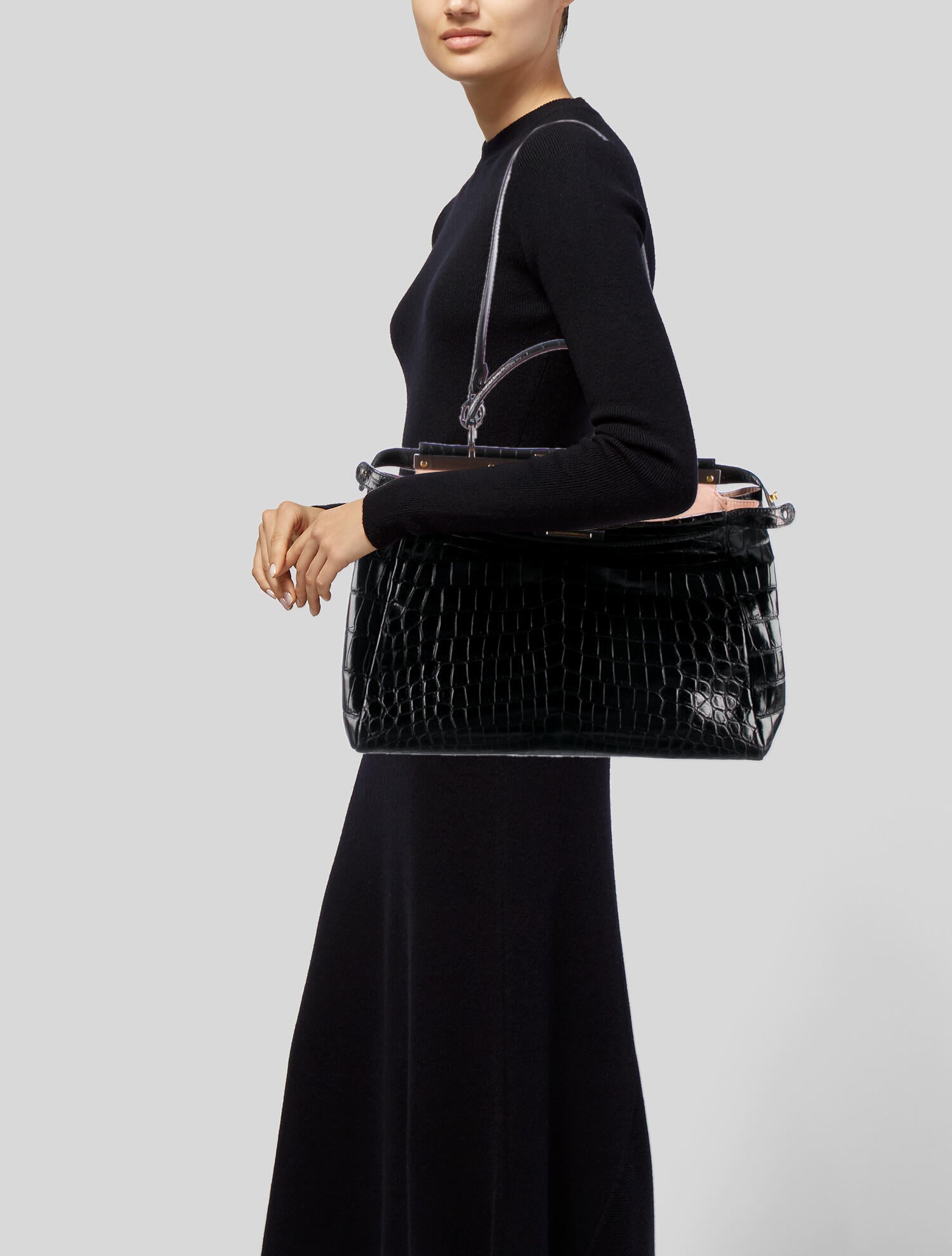 Fendi Large Crocodile Peekaboo Bag - Black Totes, Handbags Fendi Large Crocodile Peekaboo Bag - Black Totes, Handbags