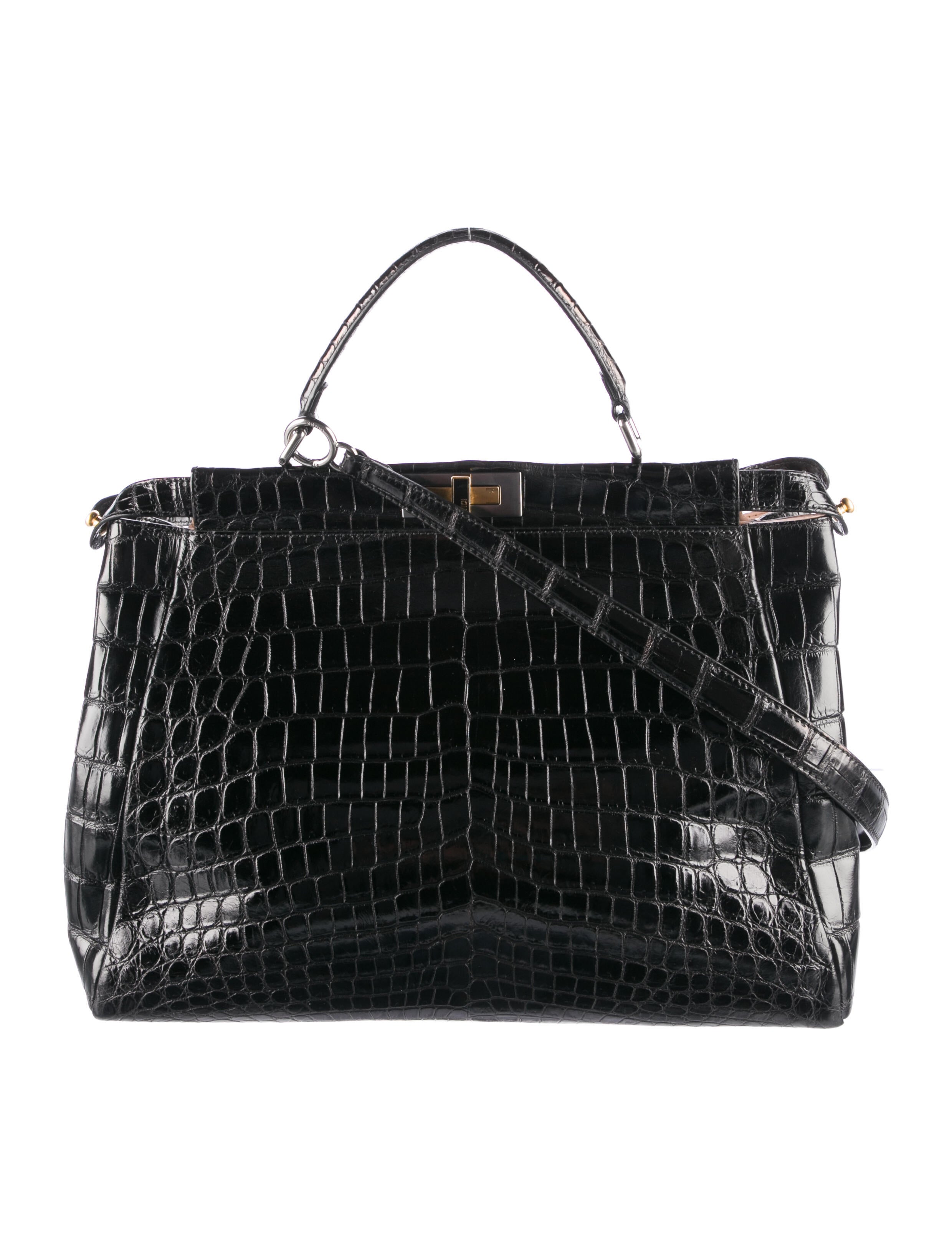 Fendi Large Crocodile Peekaboo Bag - Black Totes, Handbags
