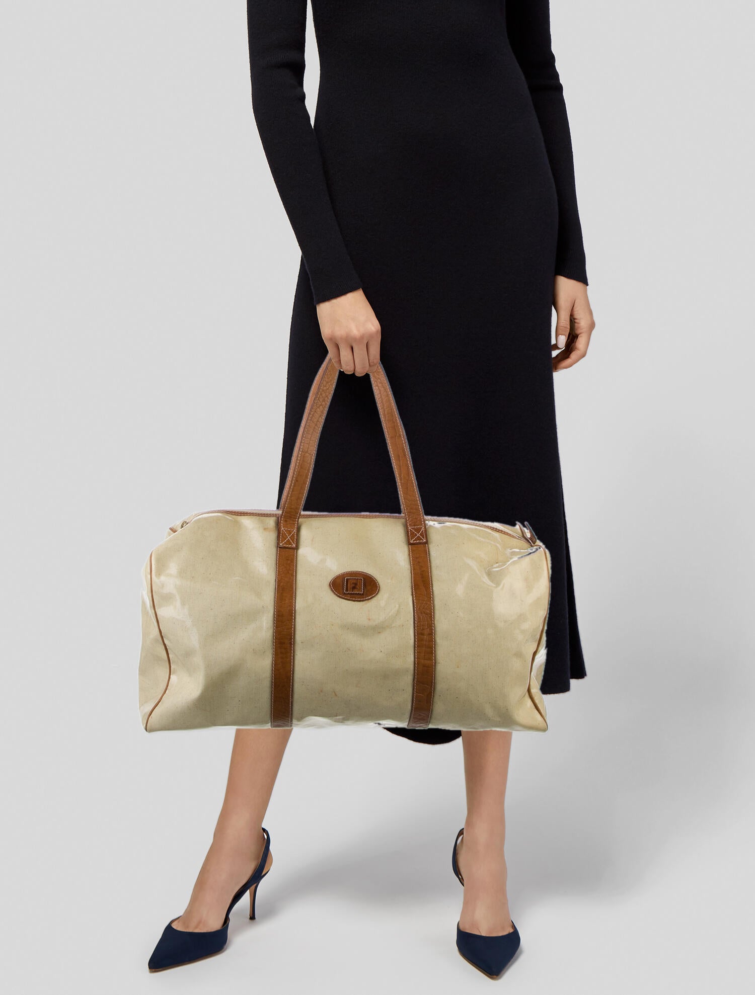 Fendi Leather Trim Duffle Bag Neutrals Luggage and Travel, Handbags