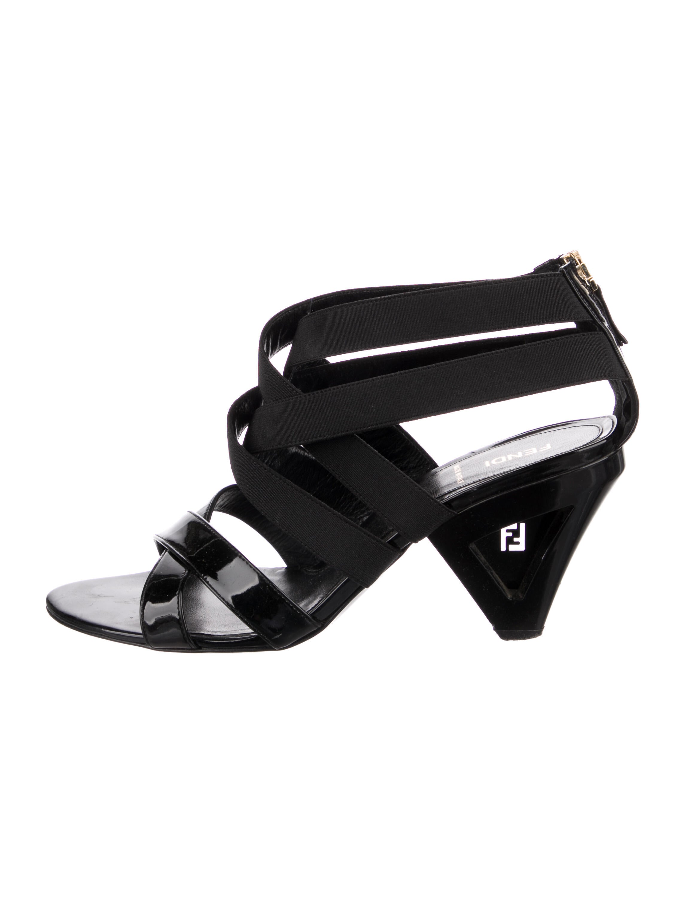 Fendi Patent Leather Sandals Black Sandals, Shoes FEN265026 The