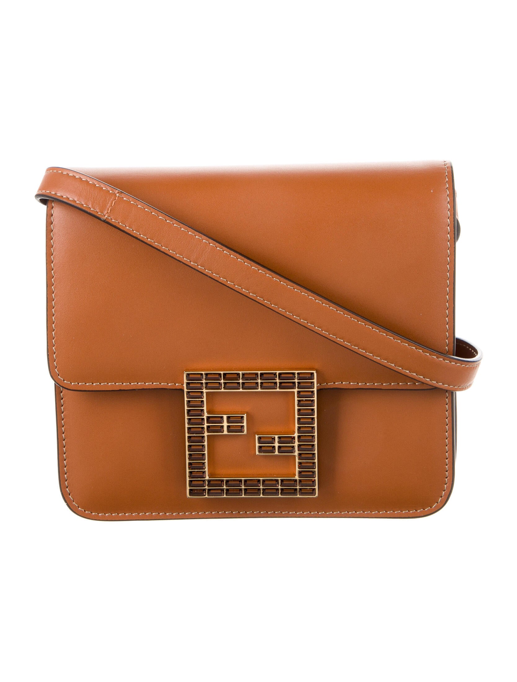 Fendi 2020 Embellished Leather Crossbody Bag Brown Crossbody Bags