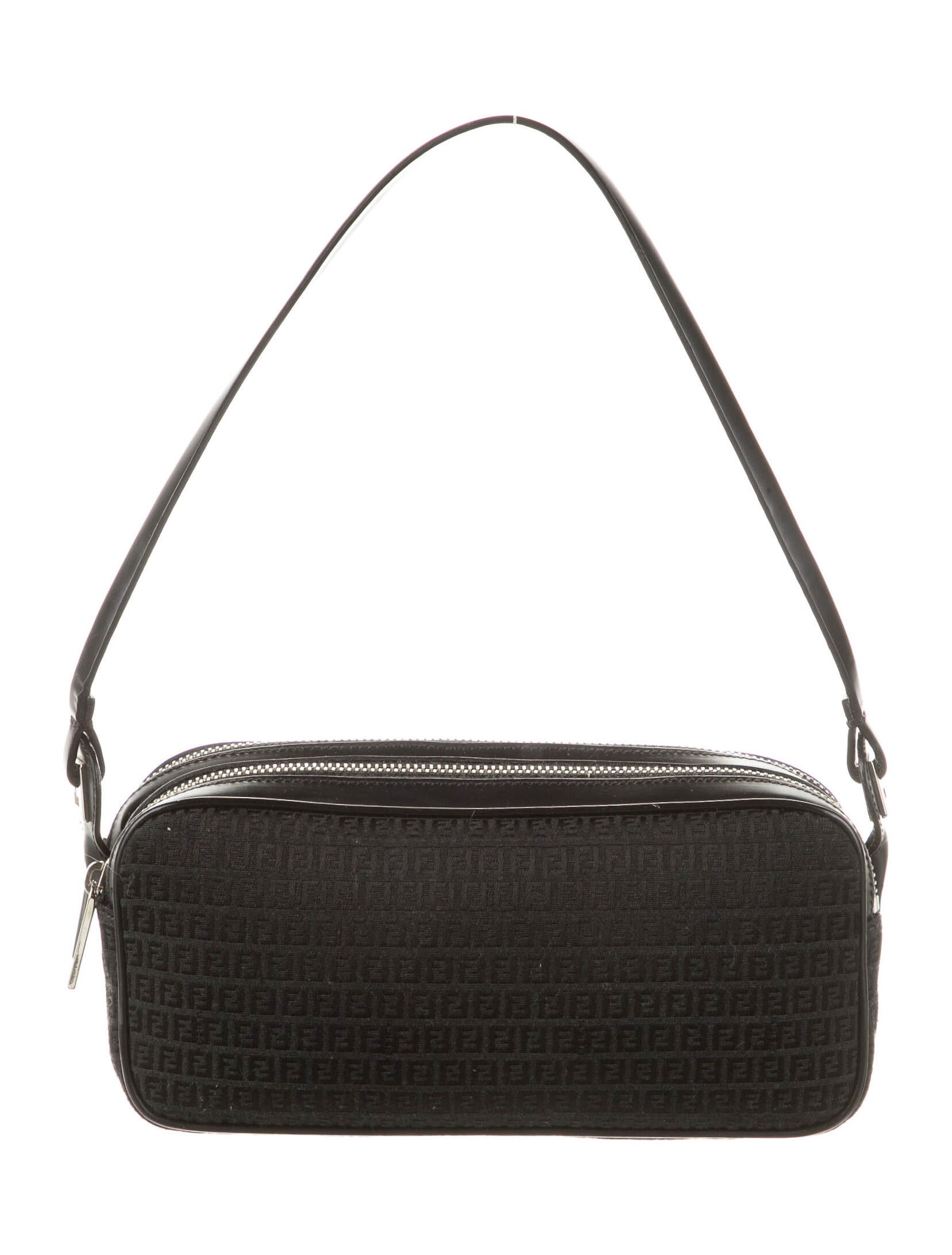 Fendi Zucchino Double Zip Shoulder Bag Black Shoulder Bags, Handbags