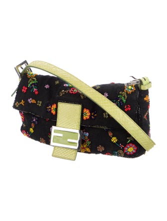 Fendi Python-Trimmed Beaded Baguette